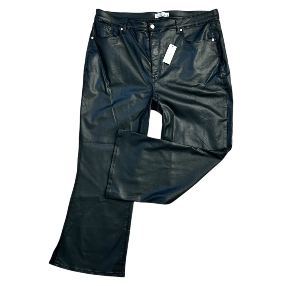 LOFT Women’s Curvy Kick Crop Faux Leather Pants Black Sheen Plus Size 34/18 NWT